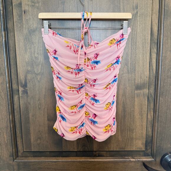 GANNI Floral Mesh Halter Top NWT Size M EU 38 Sheer Ruched REVOLVE - Picture 2 of 6